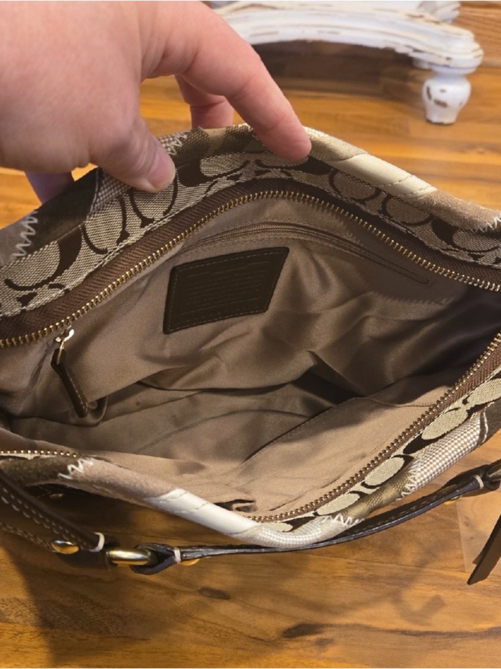 Coach Patchwork Carly Bag in Beige and Brown - Picture 5 of 8